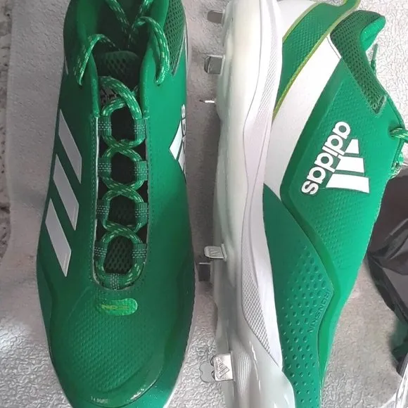 Adidas Icon 7 Men's Size 15 Baseball Cleats - Metal Green  White New   SOCKS