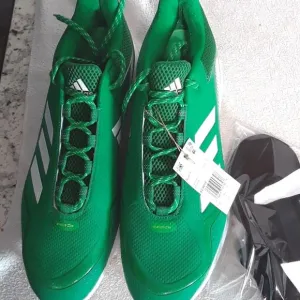 Adidas Icon 7 Men's Size 15 Baseball Cleats - Metal Green  White New   SOCKS