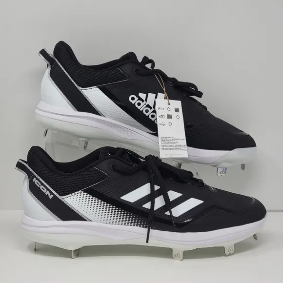 Adidas Icon 7 Shoes Black White Men's Size 13 Metal Baseball Cleats FZ1558 New
