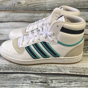 Adidas Junior Top Ten RB J White High-Top Sneakers w/Blue &amp; Green Stripes Sz 6.5