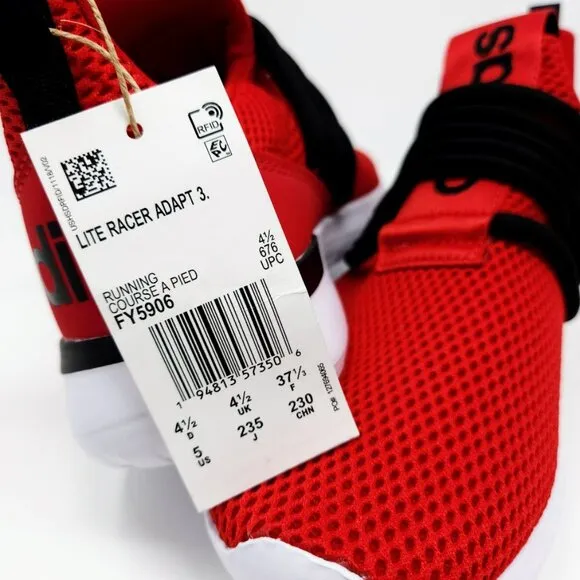 Adidas LiteRacer Adapt 3 Slip On Tennis Running Gym Shoes Sneakers Red Black New