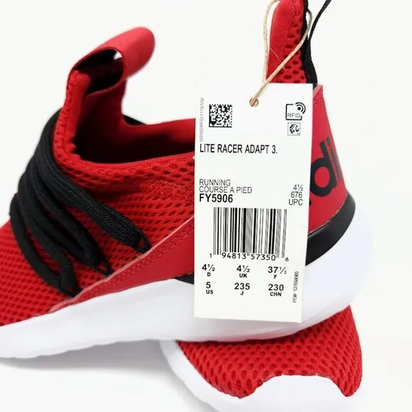 Adidas LiteRacer Adapt 3 Slip On Tennis Running Gym Shoes Sneakers Red Black New