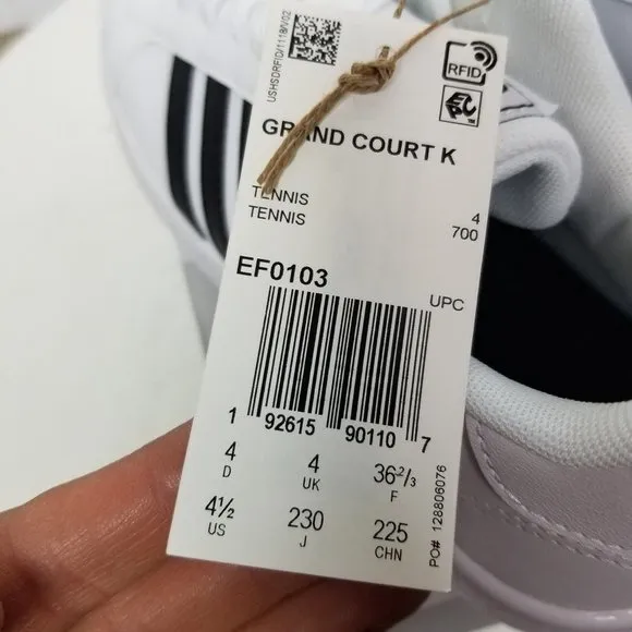 Adidas Originals Kids 4.5 Cloud White Grand Court Tennis Shoes EF0103 NIB