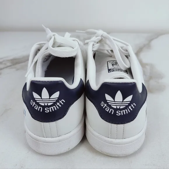 Adidas Originals Stan Smith White Navy Sneakers Tennis Shoes, 6.5(M) 7.5(W)