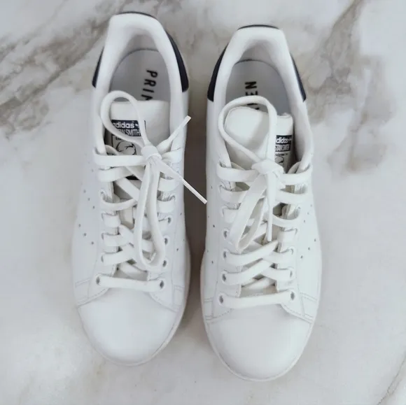 Adidas Originals Stan Smith White Navy Sneakers Tennis Shoes, 6.5(M) 7.5(W)