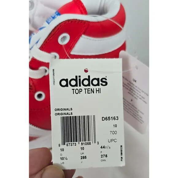 Adidas Originals Top Ten Hi Running Shoes Men's 10.5 Red White D65163 NIB