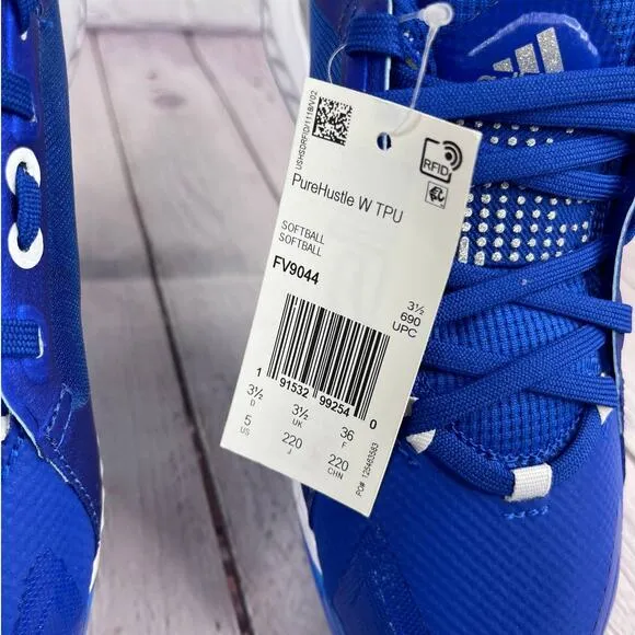 Adidas PureHustle TPU Royal Blue White Softball Cleats Women's Size 5 (FV9044)