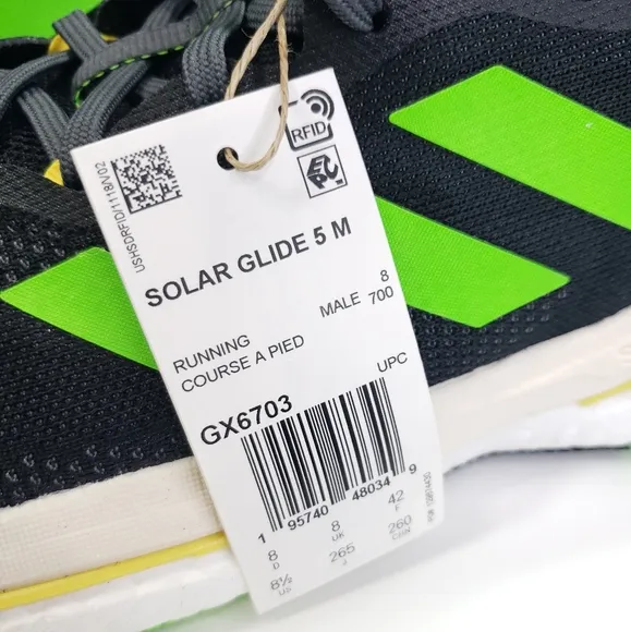 Adidas Solar Glide 5 Black Green GX6703 Training Running Shoes Sneakers Men 8.5