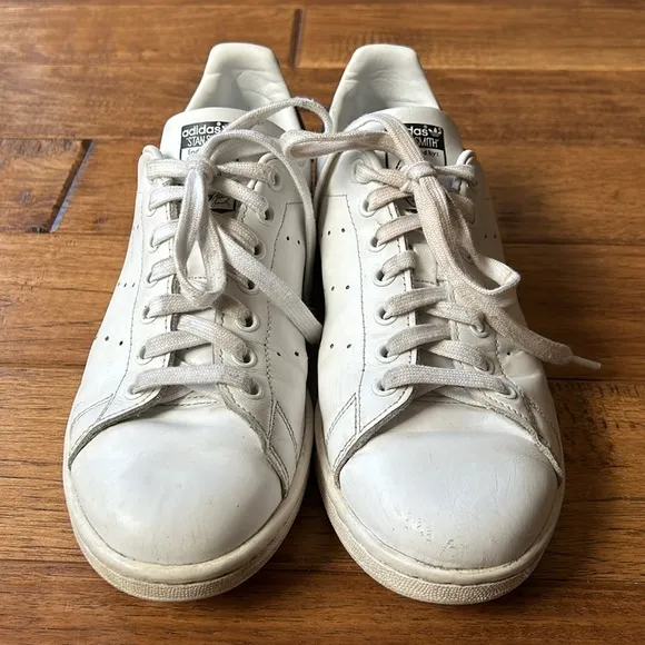 Adidas Stan Smith Sneakers Tennis Shoes White Dark Blue Leather Womens Size 8