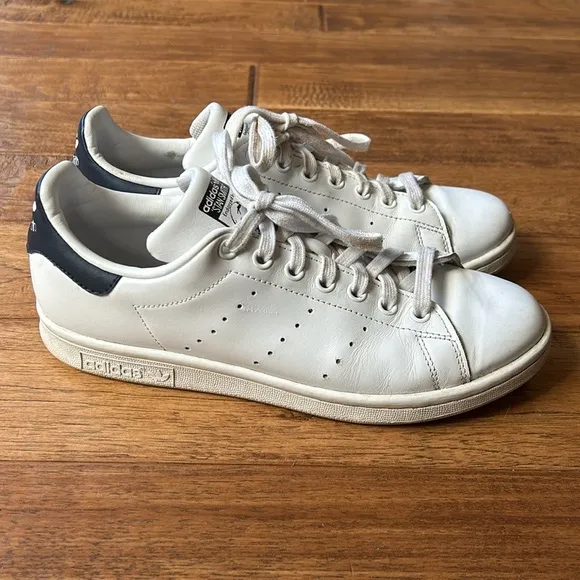 Adidas Stan Smith Sneakers Tennis Shoes White Dark Blue Leather Womens Size 8