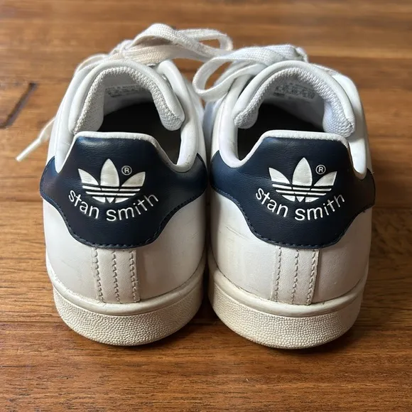 Adidas Stan Smith Sneakers Tennis Shoes White Dark Blue Leather Womens Size 8