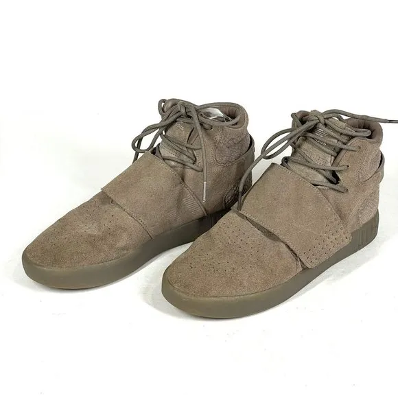 Adidas Tubular Invader Strap Shoes Mens 8.5 Brown Tan Suede CG5068 High‎ Top