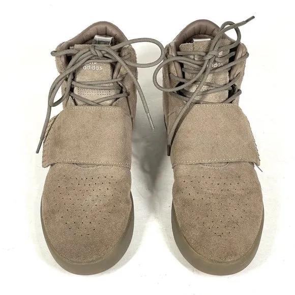 Adidas Tubular Invader Strap Shoes Mens 8.5 Brown Tan Suede CG5068 High‎ Top