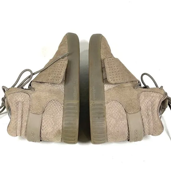Adidas Tubular Invader Strap Shoes Mens 8.5 Brown Tan Suede CG5068 High‎ Top