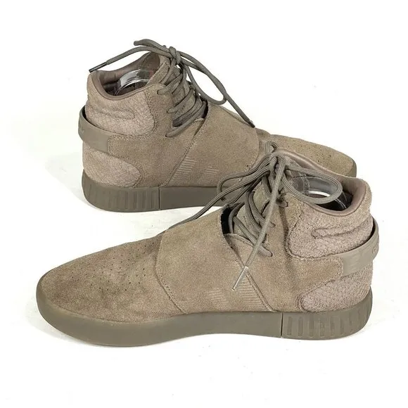 Adidas Tubular Invader Strap Shoes Mens 8.5 Brown Tan Suede CG5068 High‎ Top