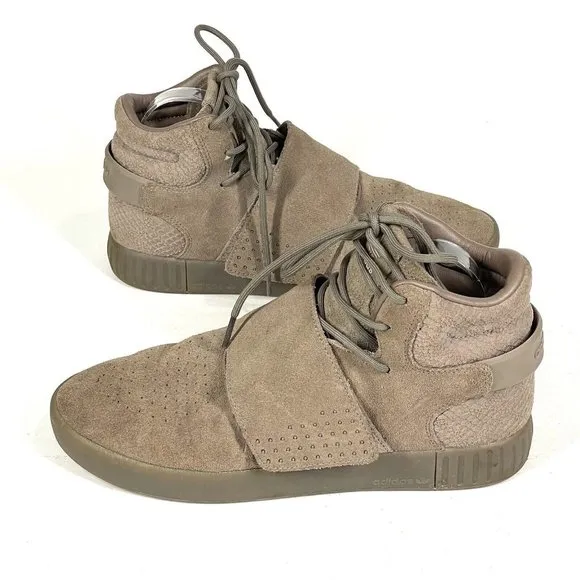Adidas Tubular Invader Strap Shoes Mens 8.5 Brown Tan Suede CG5068 High‎ Top