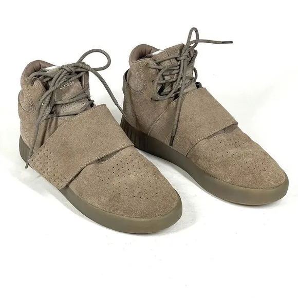 Adidas Tubular Invader Strap Shoes Mens 8.5 Brown Tan Suede CG5068 High‎ Top