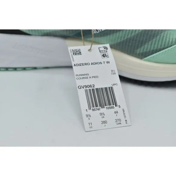 Adidas Womens Size 11 Adizero Adios 7 Mint Silver Road Running Shoes Sneakers