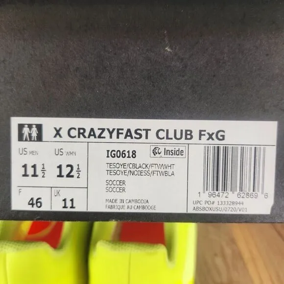 Adidas X Crazyfast Club FxG IG0618 Mens Size 11.5 Yellow Athletic Soccer Cleats