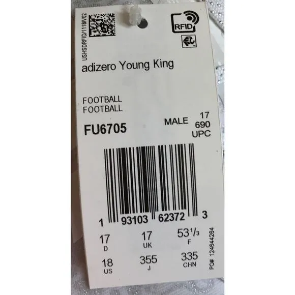 Adidas Young King NFL Team Football Cleats White Silver Shoes Rare Mens 18 New