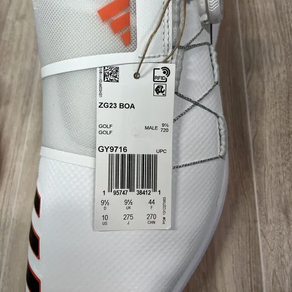Adidas ZG23 BOA Golf Shoes Men’s Size 10 White Orange GY9716 Golf Cleats