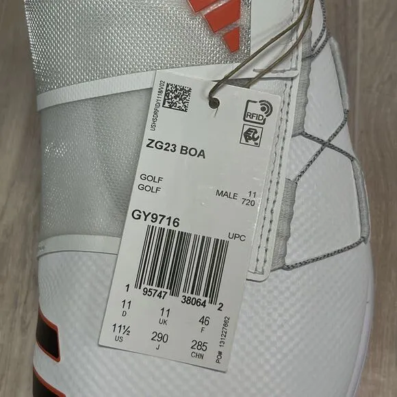 Adidas ZG23 BOA Golf Shoes Men’s Size 11.5 White Orange GY9716 Golf Cleats
