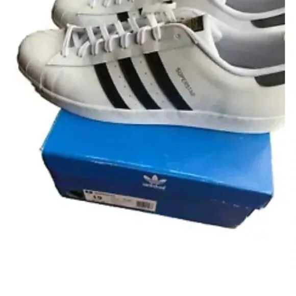Adidas White &amp; Black‎ Superstar Leather Low Top Sneakers MENS SIZE 19