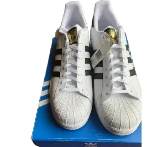 Adidas White &amp; Black‎ Superstar Leather Low Top Sneakers MENS SIZE 19