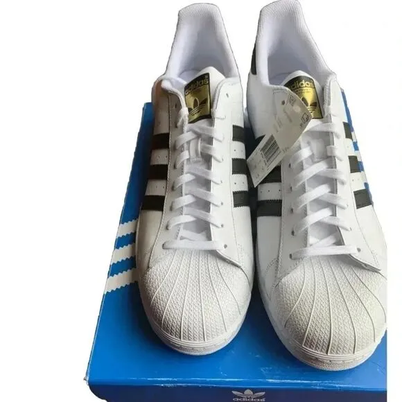 Adidas White &amp; Black‎ Superstar Leather Low Top Sneakers MENS SIZE 19