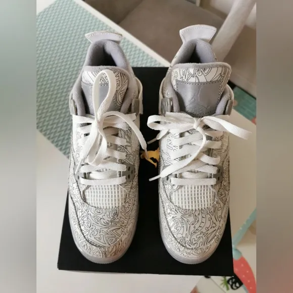 Air Jordan 4 Retro Laser 30th Anniversary High Top Tennis Shoes Sneakers Size 7Y