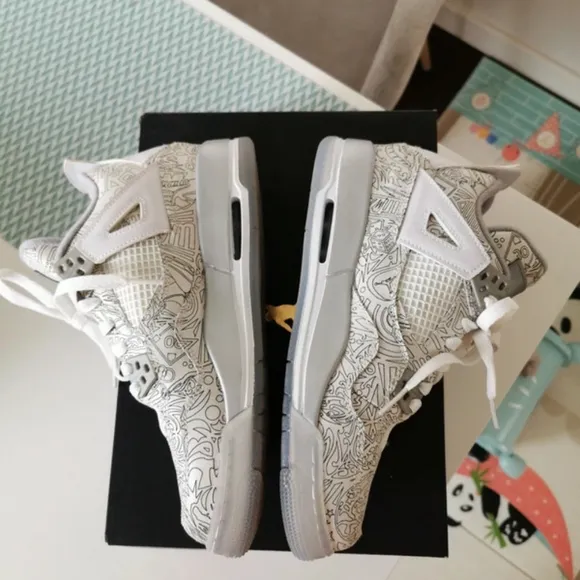 Air Jordan 4 Retro Laser 30th Anniversary High Top Tennis Shoes Sneakers Size 7Y