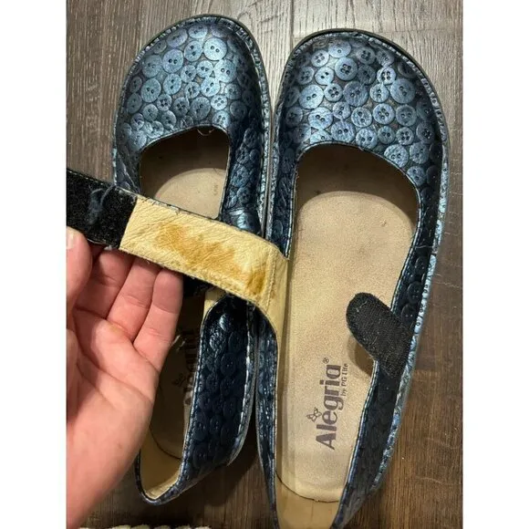 Alegria Womens Blue Button Strap Mary Jane Shoes Pal 213 Leather Comfort EU 42