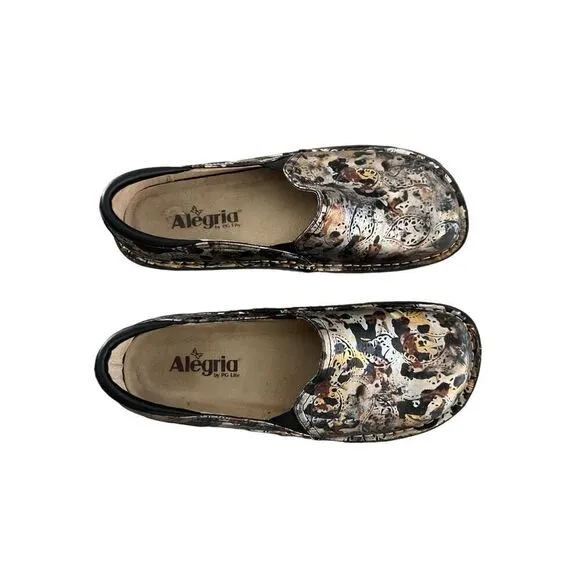 Alegria Womens Multi-Color Debra Rome Leopard Paisley Leather Clog Shoes Size 39