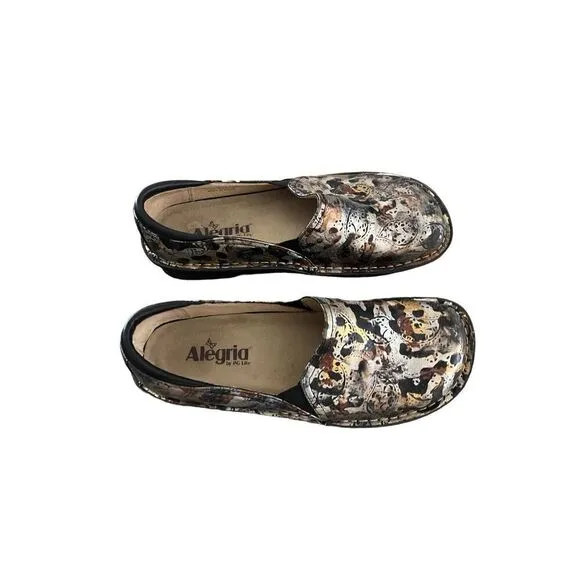 Alegria Womens Multi-Color Debra Rome Leopard Paisley Leather Clog Shoes Size 39