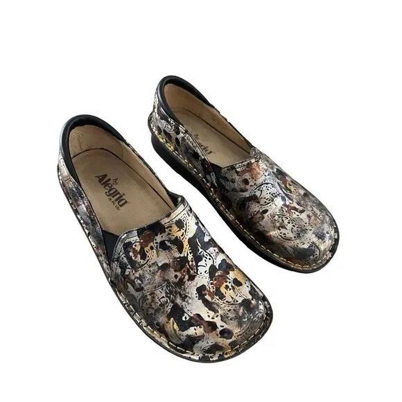 Alegria Womens Multi-Color Debra Rome Leopard Paisley Leather Clog Shoes Size 39