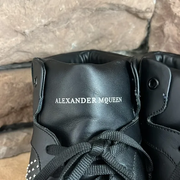 Alexander McQueen‎ Black Leather Studded High Top Sneaker / SZ 42.5 or 9.5