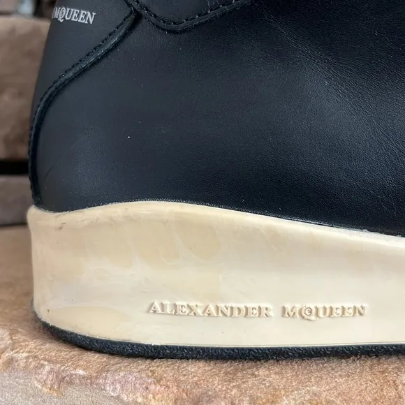 Alexander McQueen‎ Black Leather Studded High Top Sneaker / SZ 42.5 or 9.5