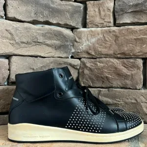 Alexander McQueen‎ Black Leather Studded High Top Sneaker / SZ 42.5 or 9.5
