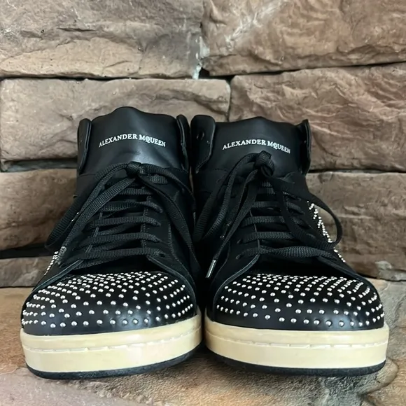 Alexander McQueen‎ Black Leather Studded High Top Sneaker / SZ 42.5 or 9.5