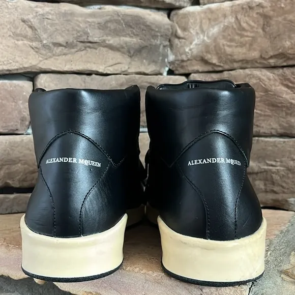 Alexander McQueen‎ Black Leather Studded High Top Sneaker / SZ 42.5 or 9.5