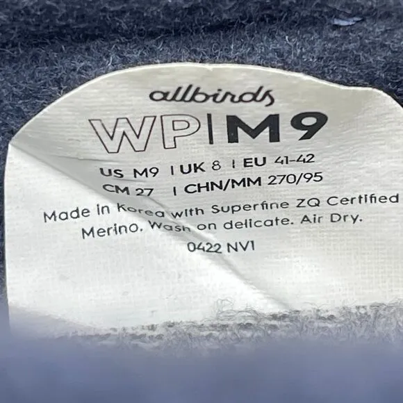 Allbirds Shoes Blue Wool Piper Mens Size 9 Sneakers Walking Comfort