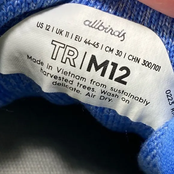 Allbirds Tree Runners Medium Blue Comfort Shoes M 12