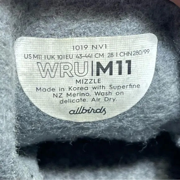 Allbirds Wool Runner-Up Mizzle 1019 NV1 Gray Running High Top Shoes Size 11