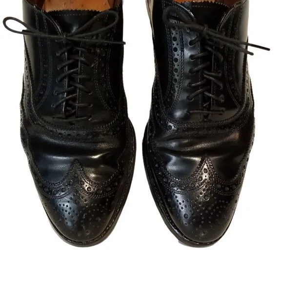 Allen Edmonds Black Leather Wing Tip Shoes Men's 9 Style-Lloyd Made in USA GUC