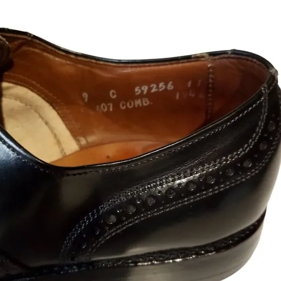 Allen Edmonds Black Leather Wing Tip Shoes Men's 9 Style-Lloyd Made in USA GUC