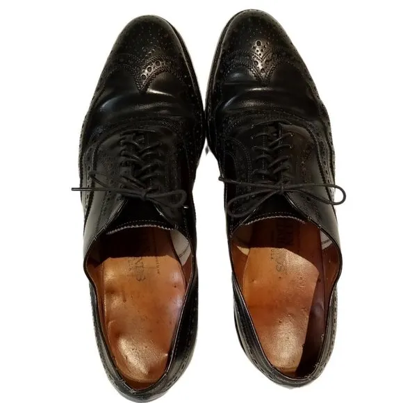 Allen Edmonds Black Leather Wing Tip Shoes Men's 9 Style-Lloyd Made in USA GUC