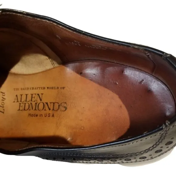 Allen Edmonds Black Leather Wing Tip Shoes Men's 9 Style-Lloyd Made in USA GUC
