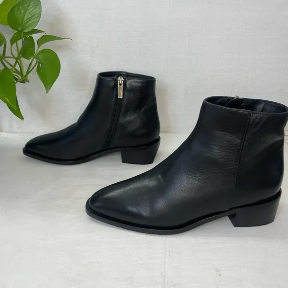 Aquatalia Fuoco Black Ankle Leather Boots‎ Block Heeled size 9 M