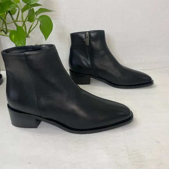 Aquatalia Fuoco Black Ankle Leather Boots‎ Block Heeled size 9 M