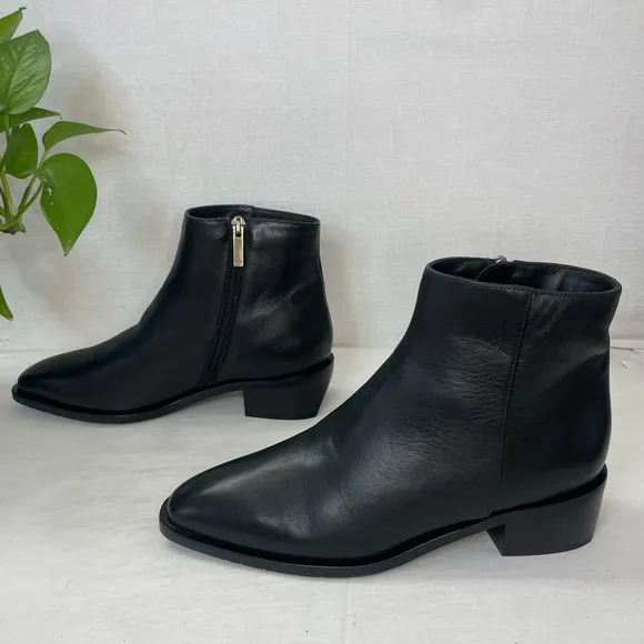 Aquatalia Fuoco Black Ankle Leather Boots‎ Block Heeled size 9 M